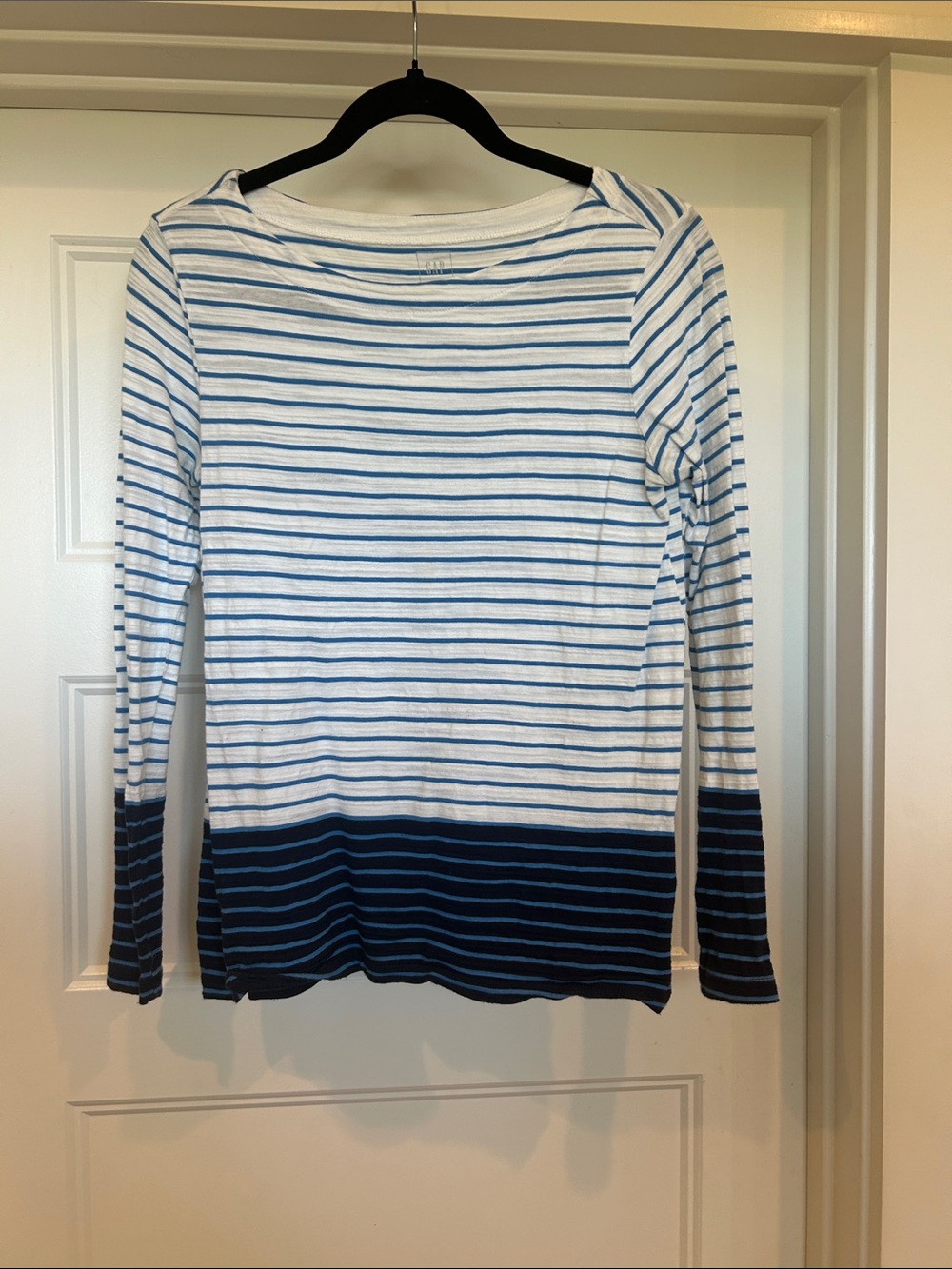 GAP Striped Long-Sleeve Boatneck Top - White & Blue